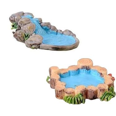 Imagem de Pxiryanlow 2 peças mini piscina de água azul DIY miniatura jardim de fadas ornamento de gramado artesanato estátuas ao ar livre acessório para decoração de casa de bonecas