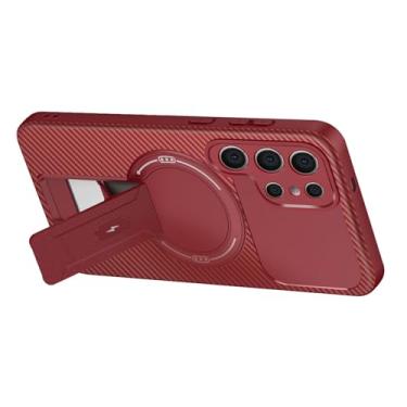 Imagem de LTLMYDAM Capa fina para Samsung Galaxy S25 Ultra/S25 Plus/S25, textura de fibra de carbono, capa magnética com suporte ajustável, proteção contra choque, vermelha, S25 Ultra
