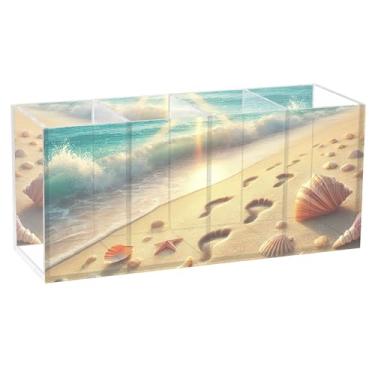 Imagem de TSENQUE Porta-lápis personalizado de acrílico costeiro para mesa, escritório, porta-lápis, organizador de canetas, copos de escritório, para mesa