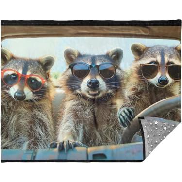 Imagem de TSENQUE Manta de lã engraçada para dirigir guaxinins leves para sofá para mulheres e homens 177,8 cm x 139,7 cm cobertor de lã cinza