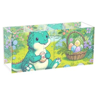 Imagem de TSENQUE Coelhinho da Páscoa, ovos de dinossauro, personalizado, fofo, porta-canetas, arte, acrílico, caneta, caneta, porta-pincéis, papelaria, copo para lápis, decoração de escritório, organizador de
