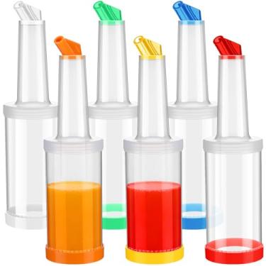 Imagem de CHENGU 6 unidades de recipientes coloridos para garrafas de suco de 1000 ml, dispensadores de suco de plástico para bar, festa em casa, utensílios de cozinha (transparente)