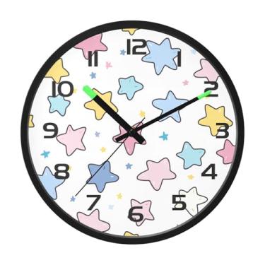 Imagem de CEBUGI Relógio de parede com luz noturna de 30,5 cm que brilha no escuro com sensor de voz, bonito padrão de estrela, relógios de parede operados por bateria para decoração de quarto e sala de estar