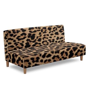 Imagem de GLENLCWE Capa de futon com estampa de leopardo, estampa de guepardo, sem braços, parte inferior elástica, lavável, sem apoio de braço, protetor de móveis, protetor de sofá macio para namoradeiras