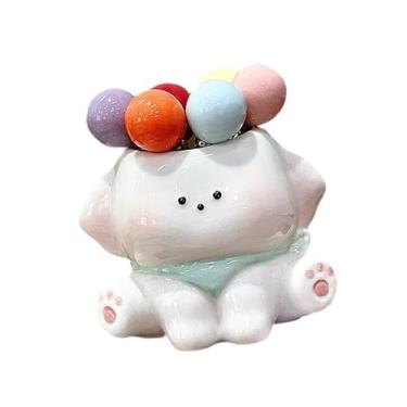 Imagem de FytStycale Garfos para frutas com suporte de cachorrinho de cerâmica, garfos decorativos para sobremesas, decoração para casa, palitos fofos para frutas, lanches, Lenço Azul