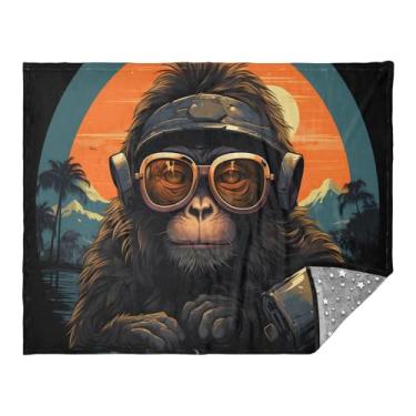 Imagem de CEBUGI Cobertor de flanela quente macio 127 x 178 cm para sofá, cama, escritório, acampamento, viagem, macaco escuro, uso em todas as estações