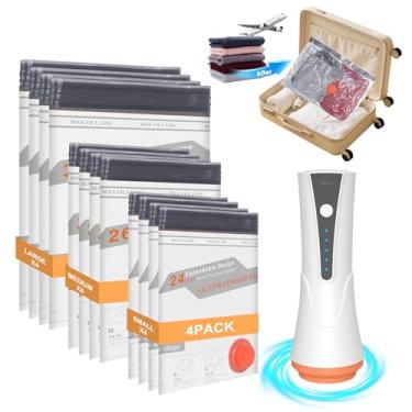 Imagem de Sacos de vácuo para viagem com bomba de ar recarregável, pacote com 12 sacos de compressão com 80% de economia de espaço, sacos de vedação a vácuo para roupas, cobertores, edredons, travesseiros