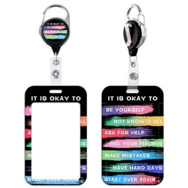Imagem de Carretel retrátil para crachá de trabalho com citação inspiradora legal com suporte de identidade, suporte de crachá de identificação de professores, clipe fofo para chaves e crachás de identificação
