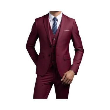 Imagem de Terno Masculino Estilo Britânico Em Cor Sólida Blazer Colete Calças Mo