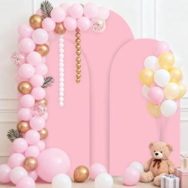 Imagem de Bazen Capa de fundo de arco de casamento (2,2 m + 1,8 m + 1,8 m) conjunto de 3 capas de arco de elastano Chiara arcos elásticos capa de fundo para decoração de festa de aniversário, cerimônia