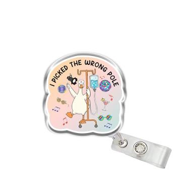 Imagem de OKOMCM Carretel retrátil para crachá I Picked The Wrong Pole, Silly Goose tamanho 5 cm, clipe de cinto, suporte de crachá, cordão de crachá, acessórios engraçados, presentes DIY para enfermeira