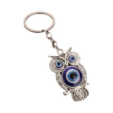 Imagem de Pingente De Chaveiro Olho Grego Cor Prata Coruja Azul Profundo Acessór