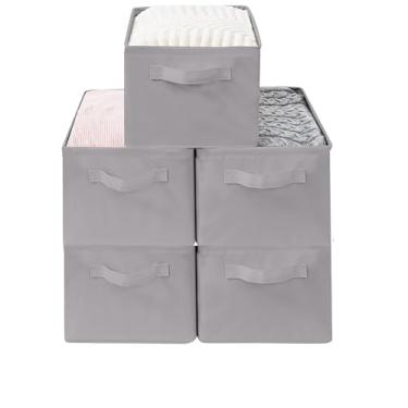 Imagem de Cesto de armazenamento com moldura de metal, grandes cubos de armazenamento de tecido dobráveis para organizar prateleira, organizador de cesta com alças para cobertores, toalhas, lavanderia