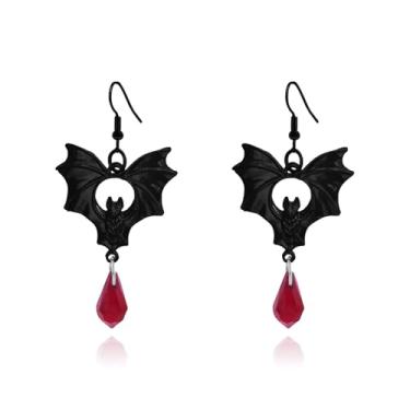 Imagem de Brincos femininos de morcego de vampiro gótico para Halloween, vermelho, preto, cristal, gota, estilo punk, joias góticas, fantasia de bruxa, acessórios de vampiro, Large, Metal, Sem pedra preciosa