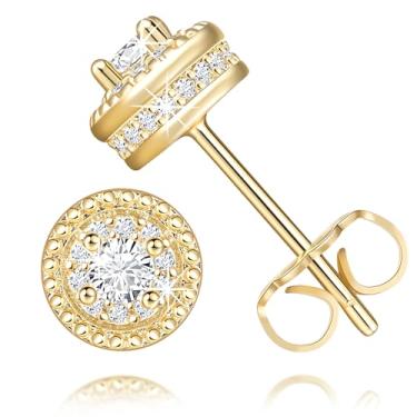 Imagem de AMELINE Brincos femininos de ouro 14 quilates, brincos pequenos de ouro para mulheres, elegante e minimalista brinco feminino de zircônia cúbica brilhante 6,5 mm, 6.5mm, Ouro 14k, Zircônia cúbica