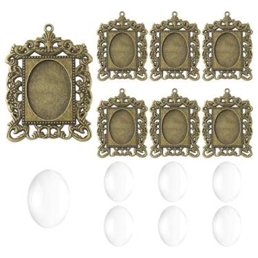 Imagem de MakemadeDIY 18 bandejas vintage com pingente de bisel em branco, 9 peças, bandejas de bisel de bronze antigo e 9 peças de pingentes de cabochão de vidro transparente para fazer joias, artesanato