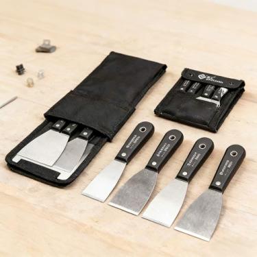 Imagem de 4 peças de ferramentas de drywall, faca de massa, ferramenta raspadora de tinta com bolsa de armazenamento, conjunto de facas de massa de aço inoxidável, faca de fita adesiva para espalhar lama, fita
