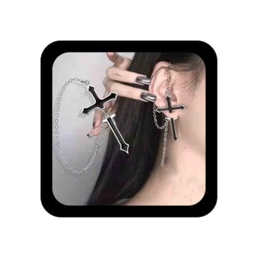 Imagem de Allereyae Brincos de corrente de cruz punk, preto, longo, espada, brincos de punção, vintage, corrente cruzada, brincos pendentes para mulheres e meninas