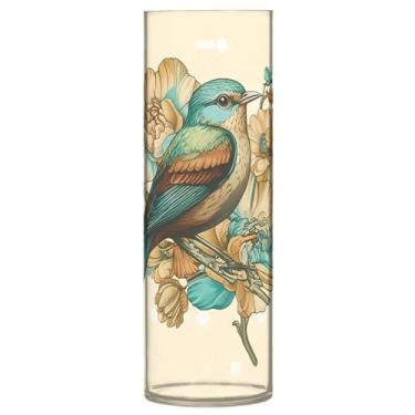 Imagem de CEBUGI Vaso de flor de pássaro, 10 x 30 cm, vaso cilíndrico para flores, vaso transparente inquebrável para decoração de casa de festa de casamento