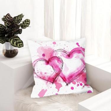Imagem de Conjunto de 1 capa de almofada decorativa Love para sofá quadrada para dia dos namorados, capa de almofada para casa de fazenda ao ar livre, sofá, sala de estar, quarto, decoração de casa 45 x 45 cm