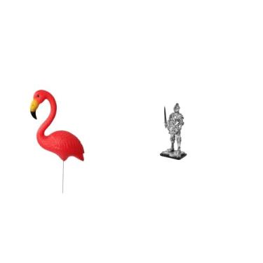 Imagem de Whtkoph Estátua de Cavaleiro Pássaro, Figura Decorativa para Jardim, Escultura de Flamingo para Estaca de Jardim, Estilo Vintage Criativo, Ideal para Mesa, En