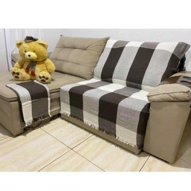 Imagem de Manta para Sofá Decorativa 2,10x1,20m em Algodão – Protetora para Sala 2 ou 3 Lugares(Café C/Branco)