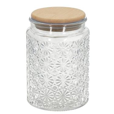Imagem de 1 pote de vidro vintage Starlit Glow com tampa hermética de bambu, recipiente de armazenamento de cozinha para açúcar, café, biscoitos, sal de banho - Pote decorativo para despensa e balcão (1