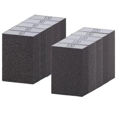 Imagem de Pacote com 10 esponjas de lixa 60/80/100/120/180/220 grãos laváveis e reutilizáveis bloco de lixa feito à mão drywall lixadeira papel de areia para madeira metal parede drywall vidros polimento