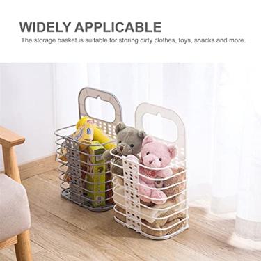 Imagem de Cesto de Lavanderia para Parede Plegável Roupa Suja com Alça Cestos Armazenamento Malha Respirável Organizar Roupas Casa Toalhas Brinquedos Acessórios
