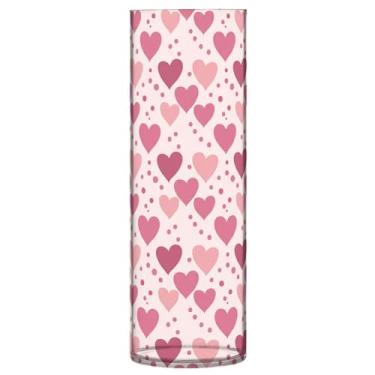 Imagem de CEBUGI Vaso de flores com estampa de corações 10 x 30 cm, vaso cilíndrico para flores, vaso transparente inquebrável para festa de casamento, decoração de casa
