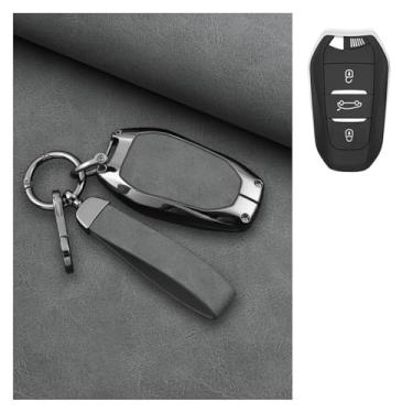 Imagem de Liga de zinco carro inteligente remoto chave caso saco chave titular compatível com peugeot 2008 3008 4008 5008 308 408 508 acessórios de proteção chave(E-gray keyring)