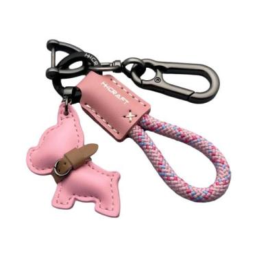 Imagem de Chaveiro De Couro Genuíno Artesanal Para Bulldog Francês Com Alça Anti