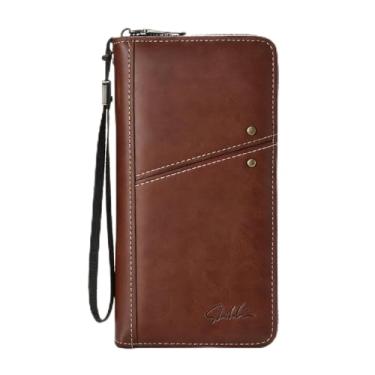 Imagem de Carteira masculina de couro sintético de grão fosco de grande capacidade, marrom claro, design de zíper de grande capacidade, marrom claro e couro sintético fosco