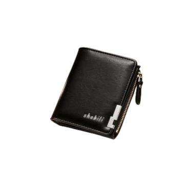 Imagem de Carteira masculina curta com zíper lateral, carteira de couro vintage com grande capacidade e vários compartimentos para cartão, design minimalista multifuncional com bloqueio de RFID (preto)