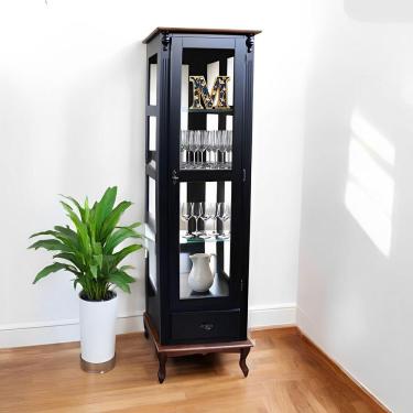 Imagem de Cristaleira Rústica De Madeira 1 Porta 1 Gaveta E Pés Luiz Xv - Preto Laca Com Tampo E Base Imbuia Glazer