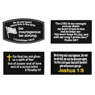 Imagem de 4 peças de remendo de escrituras religiosas e versículos da Bíblia bordado com gancho e laço de cristianismo forte e corajoso, confiando na fé, acessórios para roupas, jaqueta, chapéus, camiseta