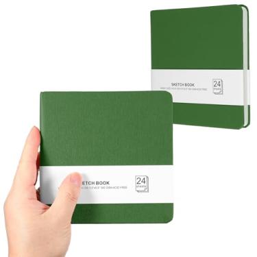 Imagem de PATIKIL Caderno de desenho pequeno, 14 x 13 cm, pacote com 2, mini bloco de papel aquarela, 300 g/m2, papel grosso, 24 folhas/48 páginas, bolso quadrado para desenhar, viagem, artista, adultos, verde