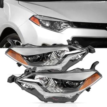 Imagem de TRIL GEAR Par de faróis de halogênio TO2502216 TO2503216 LH+RH substituição para Toyota Corolla 2014 2015 2016 carcaça cromada canto âmbar