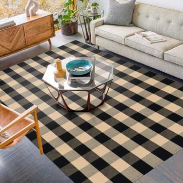 Imagem de KILOCOCO Tapete para sala de estar, xadrez, búfalo, 13 x 18 cm, marrom, preto, algodão, lavável, para varanda, entrada, pátio, quarto, sala de jantar, fazenda