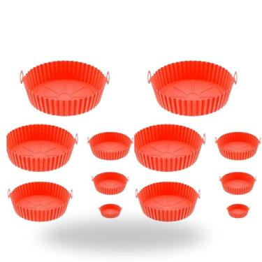 Imagem de Kit com 12 Formas de Silicone Reutilizáveis para Air Fryer e Forno, Silicone Reciclável Antiaderente, Resistente a Alta Temperatura, Fácil de Lavar e Guardar (Vermelho)