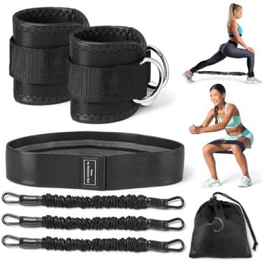 Imagem de VercanMonth 7 faixas de resistência ao tornozelo e ioga com punhos, pernas ajustáveis e glúteos, equipamento com tiras no tornozelo para exercícios de glúteo no quadril, treinamento de academia em