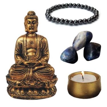 Imagem de Buda hindu 11cm zen kit sodalita pulseira hematita castical - Geral