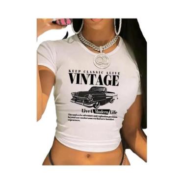 Imagem de Camiseta Cropped Feminina Retrô Vintage Com Estampa Sexy De Carro Keep