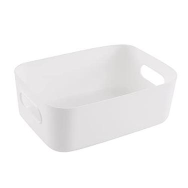 Imagem de Cesta de Armazenamento Plástico com Alça Prática Design Empilhável Alto PP para Casa Cozinha Geladeira Banheiro Gabinete Escritório Organização Mesa L