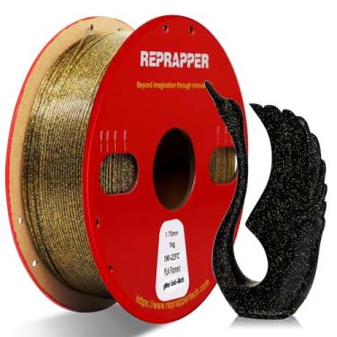 Imagem de RepRapper Filamento PLA dourado brilhante 1,75 mm, filamento de impressora 3D dourado brilhante 1 kg (2,2 lbs), série Galaxy Twinkle, precisão dimensional +/- 0,02 mm, serve na maioria das impressoras