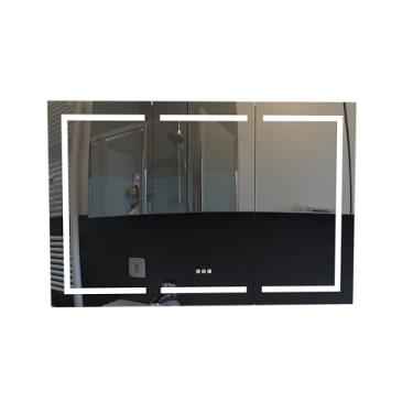 Imagem de HIGEINE Armário de remédios iluminado de 137 x 91 cm com espelho, espelho de banheiro montado na parede com armazenamento, armário de parede de banheiro de 3 portas com prateleiras ajustáveis