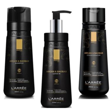 Imagem de Kit Shampoo Condicionador Leave in Argan e Baobab Cabelos Secos Danifi