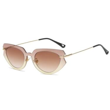 Imagem de Óculos de Sol UV400 - Armação transparente degradê, estilo olho de gato, sem aro, para homens e mulheres, ideais para esportes ao ar livre, corrida e ciclismo, na cor amarelo chá.