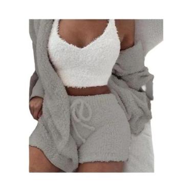 Imagem de Conjunto De Pijama Feminino De Inverno Quente E Grosso De Pelúcia Long