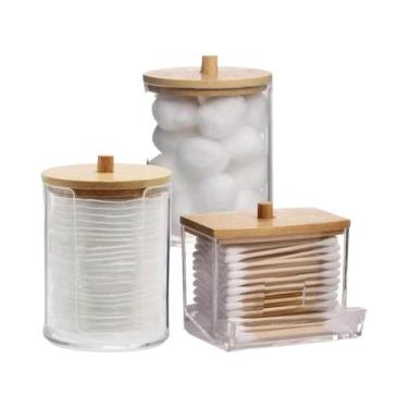 Imagem de Conjunto De 3 Suportes Para Cotonetes Com Tampa Para Armazenamento De 